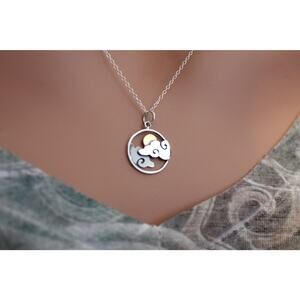 Sterling Silver Cloud Charm with Bronze Sun Necklace
